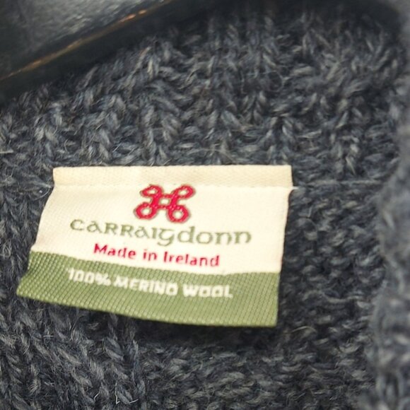 Aran Woollen Mills Carraig Donn Irish Cardigan Gray Cableknit Size Large - Picture 4 of 7